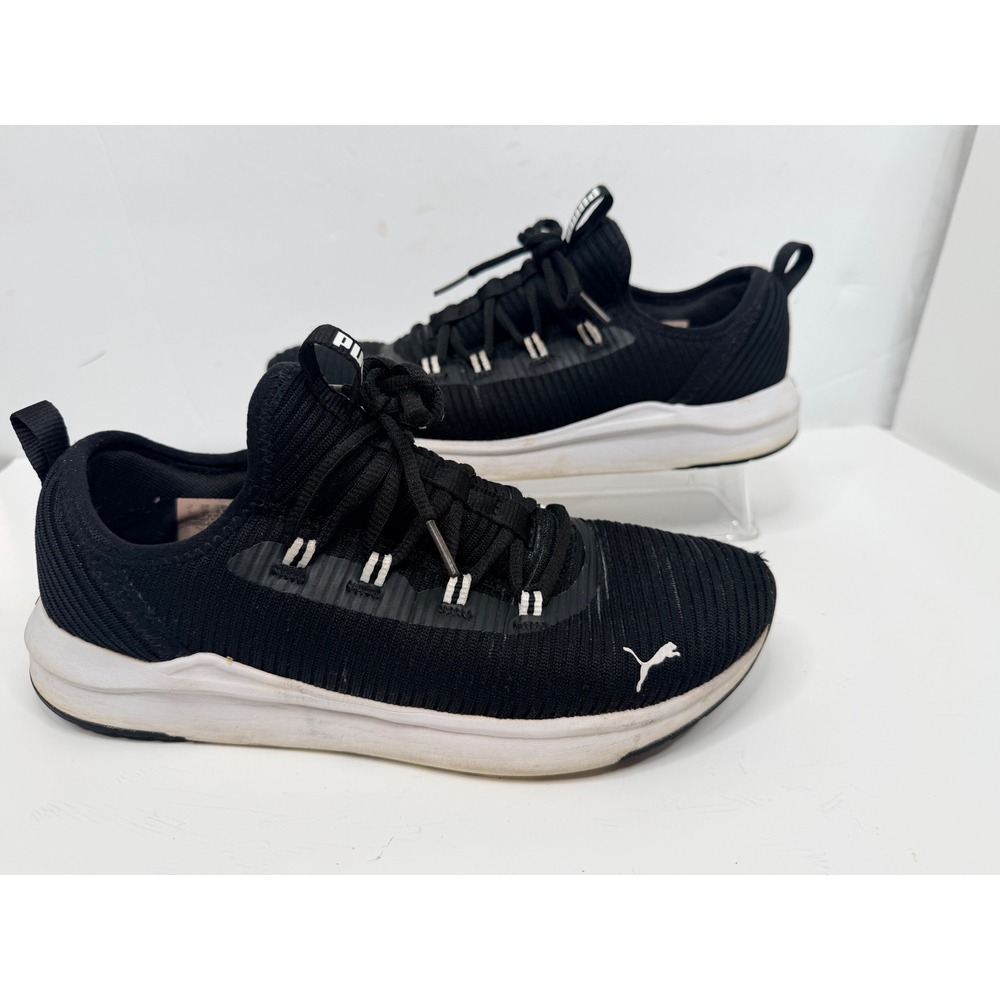 Puma Softride Sneakers Womens 8.5 Black White Knit Running Shoes Comfort Lace Up